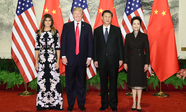 習(xí)近平和夫人彭麗媛舉行宴會(huì)歡迎美總統(tǒng)特朗普和夫人梅拉尼婭